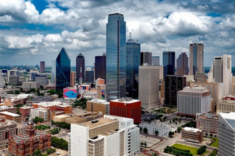 City skyline of Dallas, Texas at mid day used for Dallas dumpster rental directory card