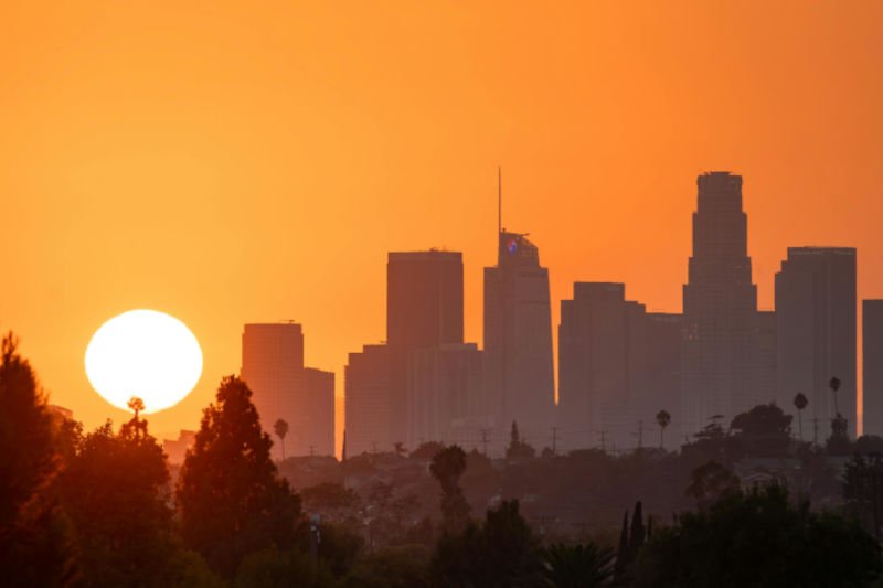 City skyline of Los Angeles, California at sunset used for Los Angeles dumpster rental directory card